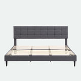 Platform Bed Frame with Fabric Upholstered Headboard and Wooden Slats