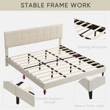 Platform Bed Frame with Fabric Upholstered Headboard and Wooden Slats