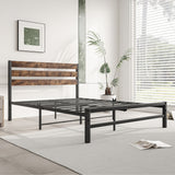 Full Size Platform Bed Frame with Rustic Vintage Wood Headboard