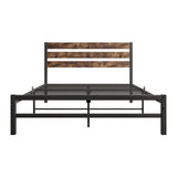 Full Size Platform Bed Frame with Rustic Vintage Wood Headboard