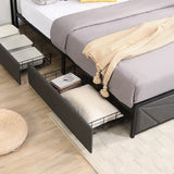 Full-Size Platform Bed Frame, Four-Compartment Storage Drawers and Storage Headboard with Charging Station, Easy to Assemble