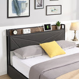 Full-Size Platform Bed Frame, Four-Compartment Storage Drawers and Storage Headboard with Charging Station, Easy to Assemble