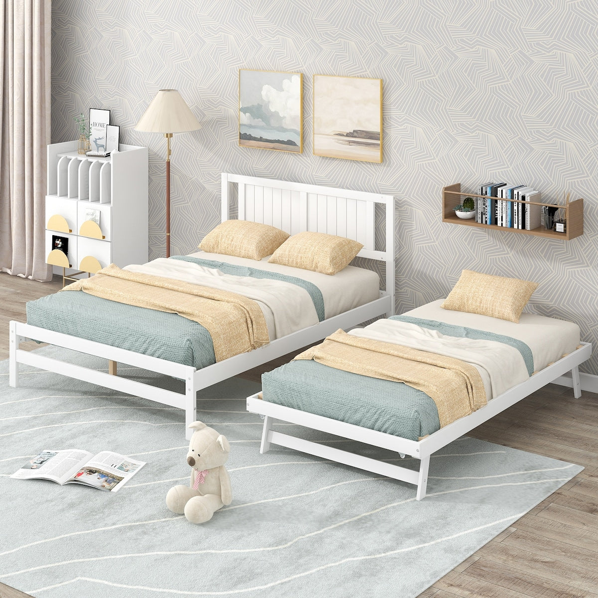 Full Size Platform Bed with Adjustable Trundle