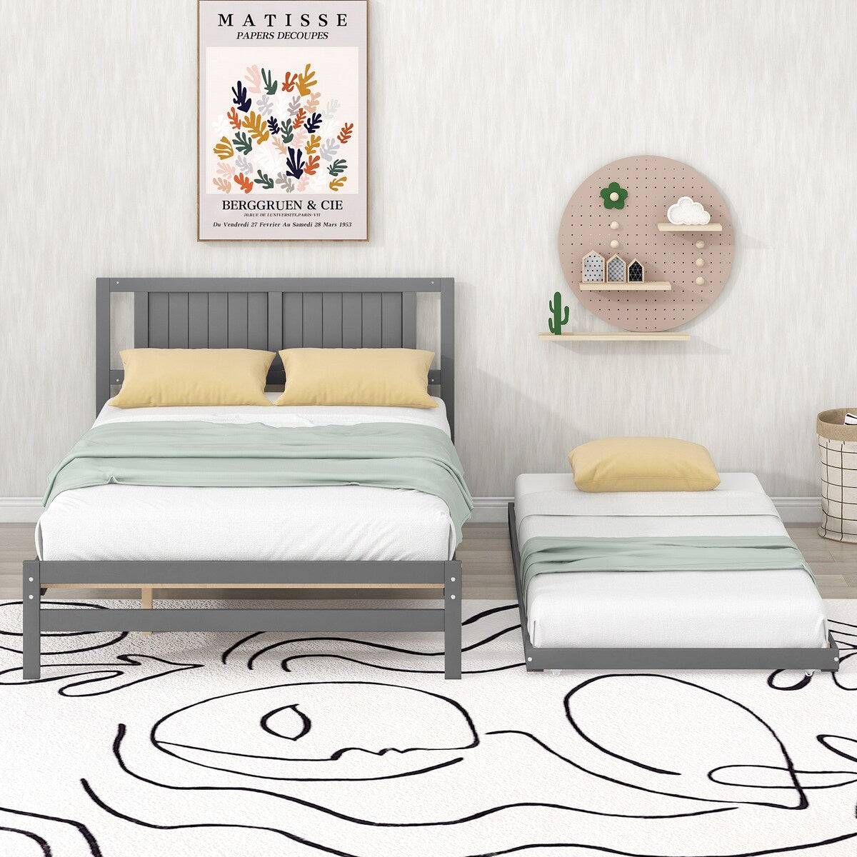 Full Size Platform Bed with Adjustable Trundle
