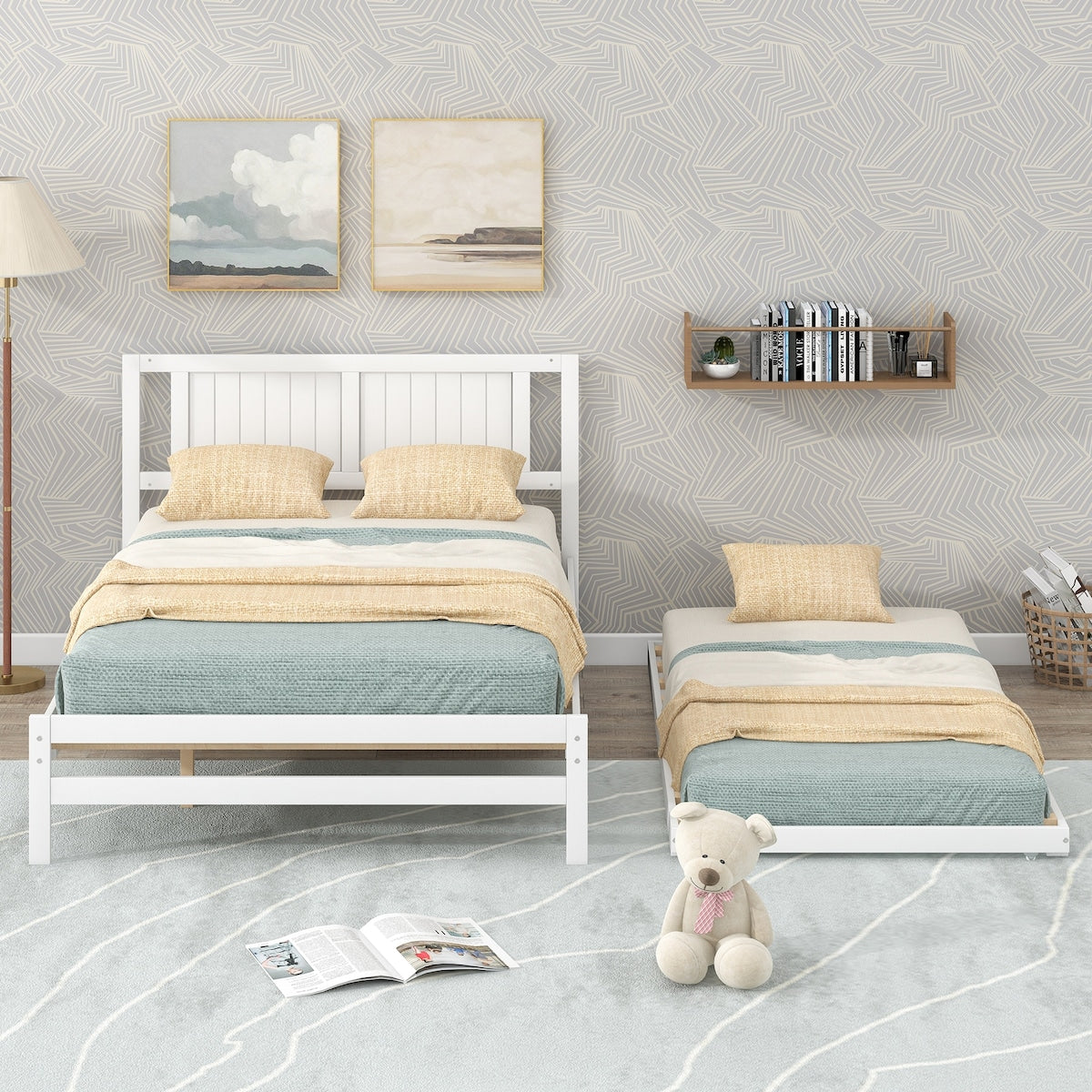 Full Size Platform Bed with Adjustable Trundle