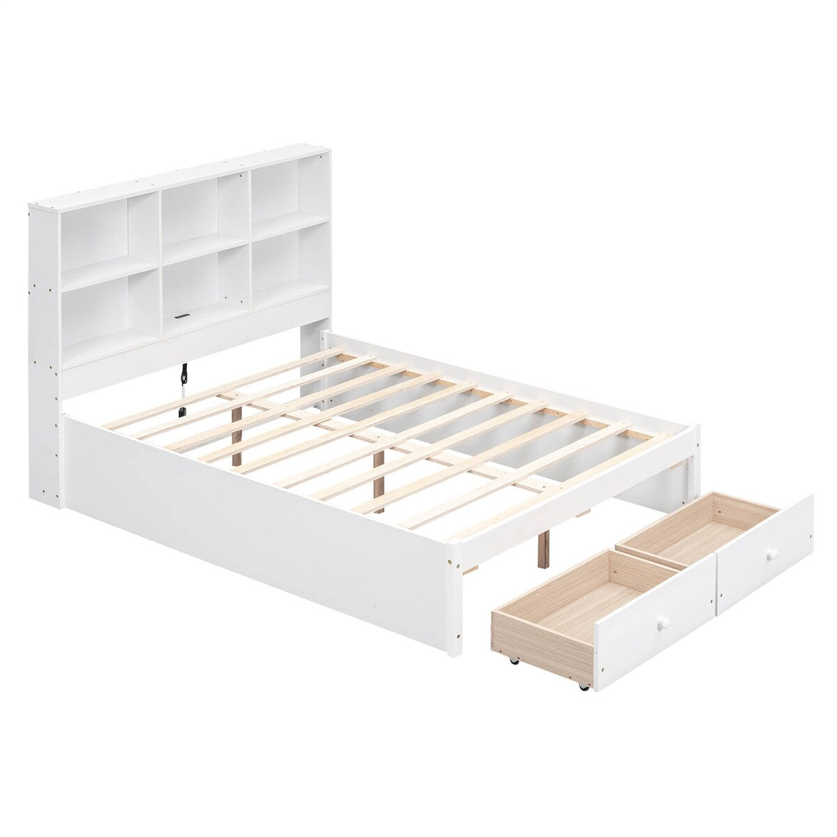 Full Size Platform Bed with Storage Headboard Charging Station and 2 Drawers