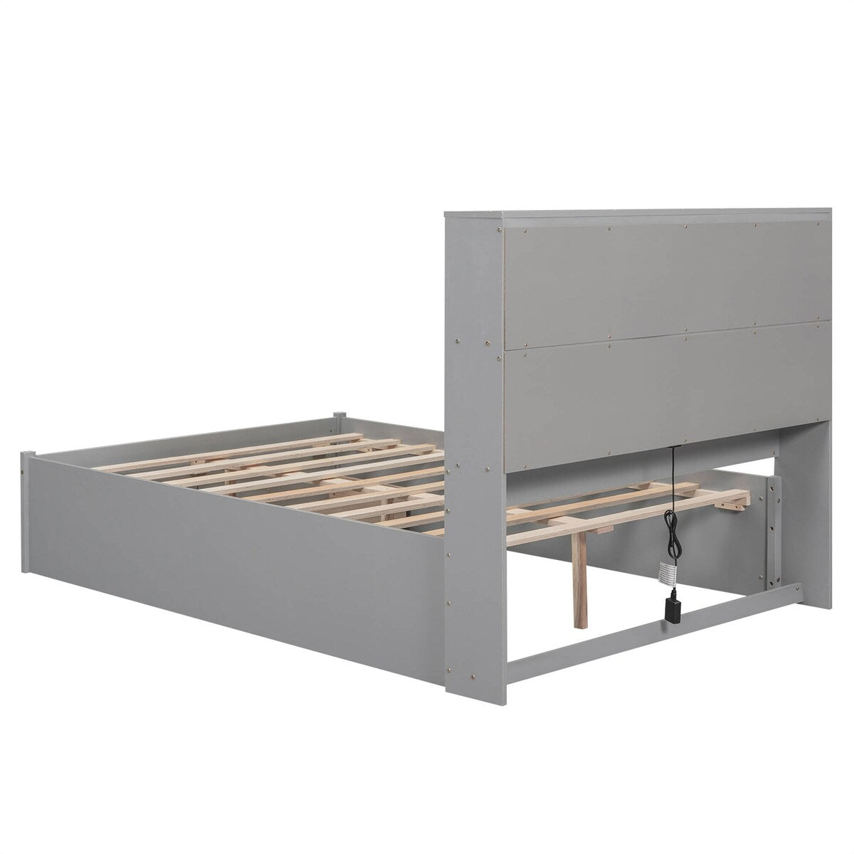 Full Size Platform Bed with Storage Headboard Charging Station and 2 Drawers