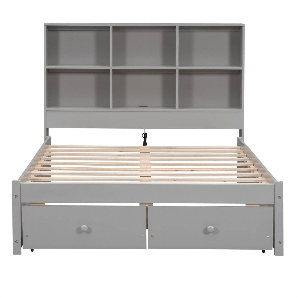 Full Size Platform Bed with Storage Headboard Charging Station and 2 Drawers