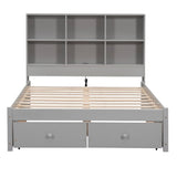 Full Size Platform Bed with Storage Headboard Charging Station and 2 Drawers