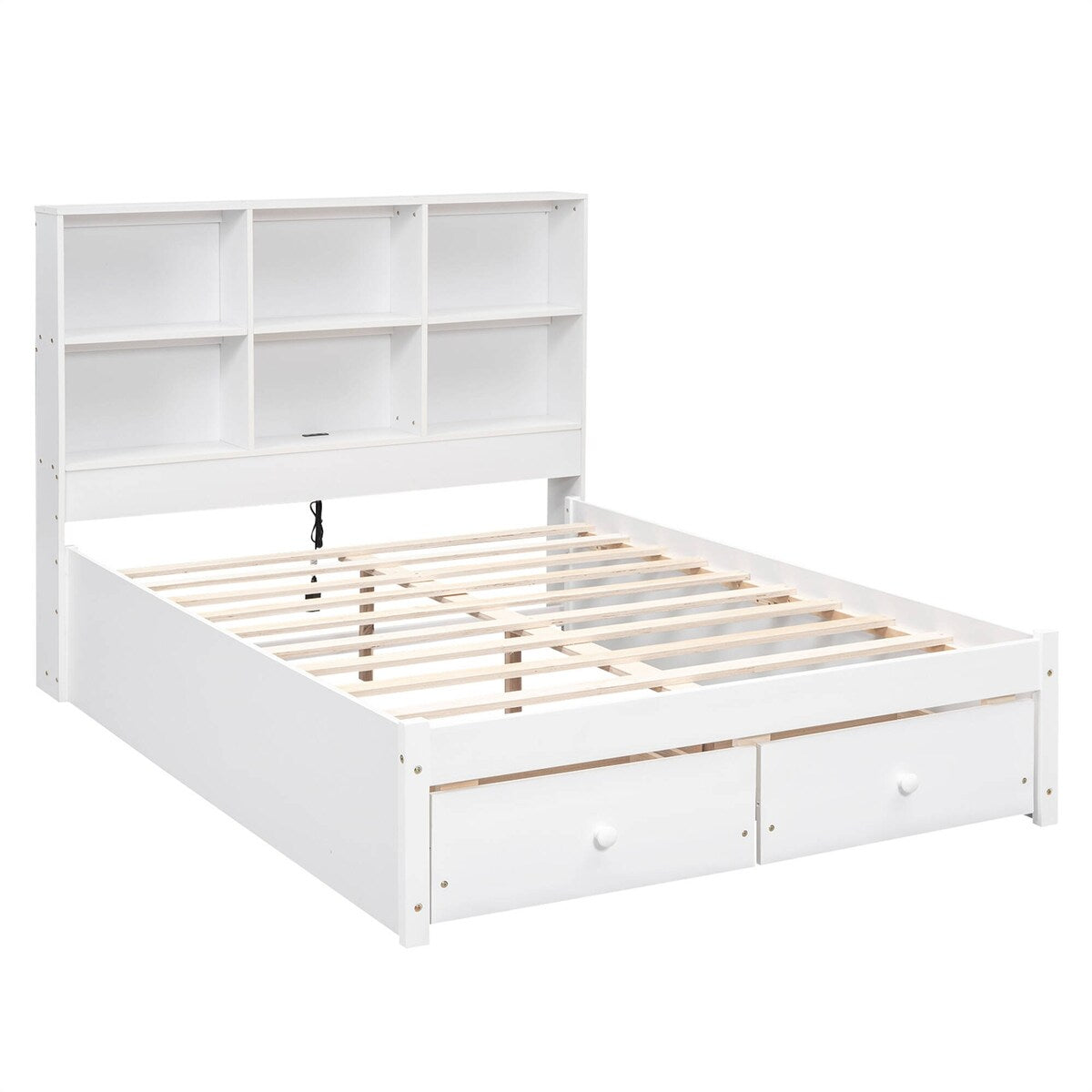 Full Size Platform Bed with Storage Headboard Charging Station and 2 Drawers