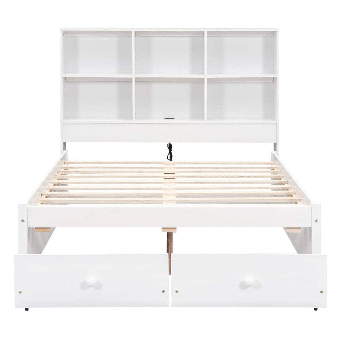 Full Size Platform Bed with Storage Headboard Charging Station and 2 Drawers