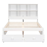 Full Size Platform Bed with Storage Headboard Charging Station and 2 Drawers