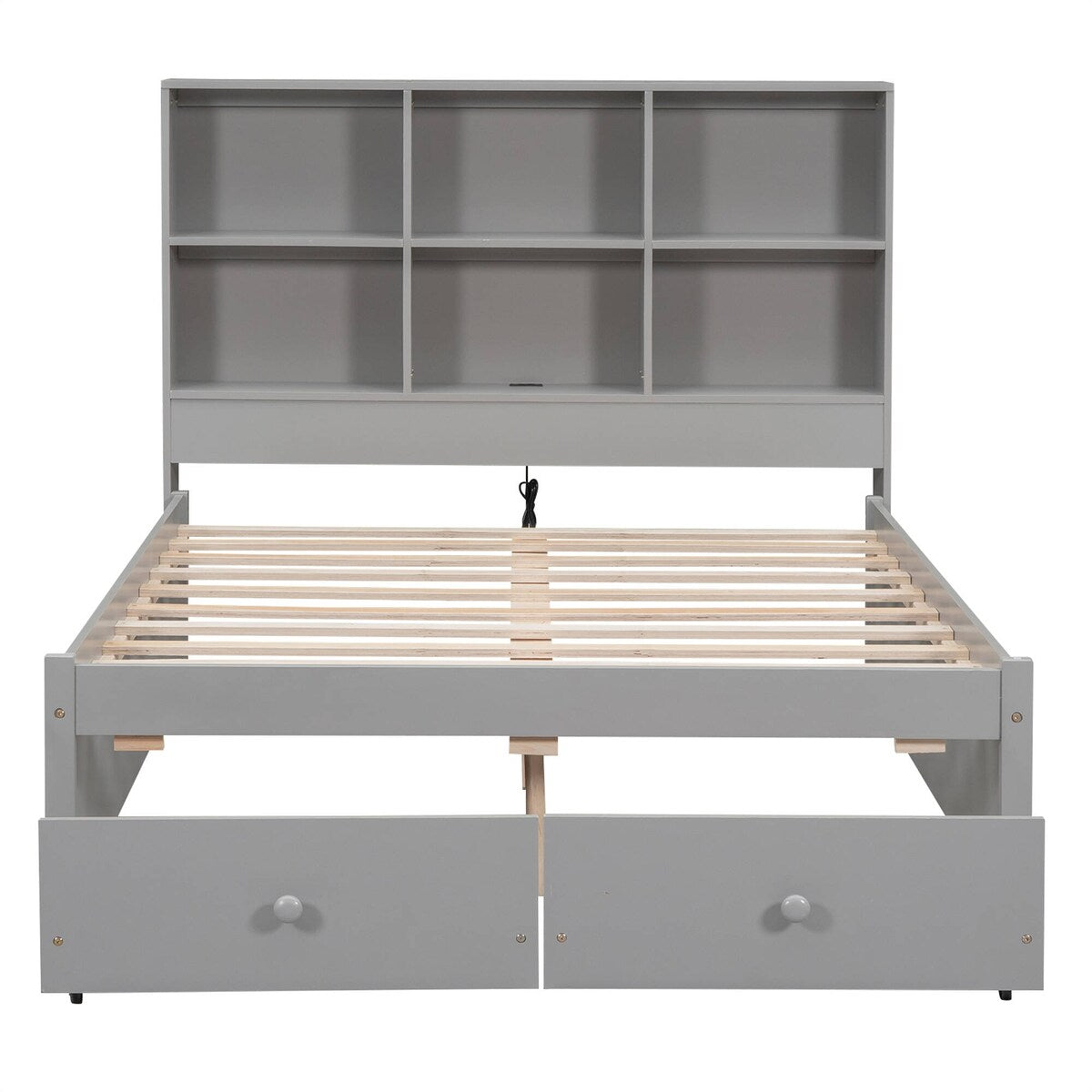 Full Size Platform Bed with Storage Headboard Charging Station and 2 Drawers