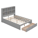 Full Size Platform Bed with Storage Headboard Charging Station and 2 Drawers