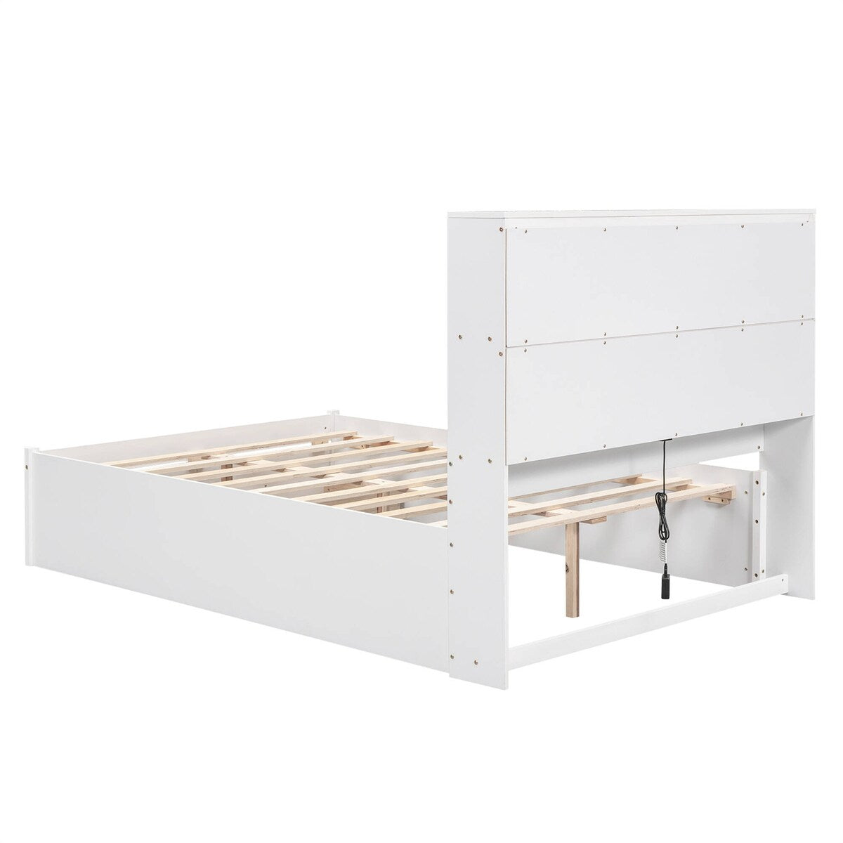 Full Size Platform Bed with Storage Headboard Charging Station and 2 Drawers