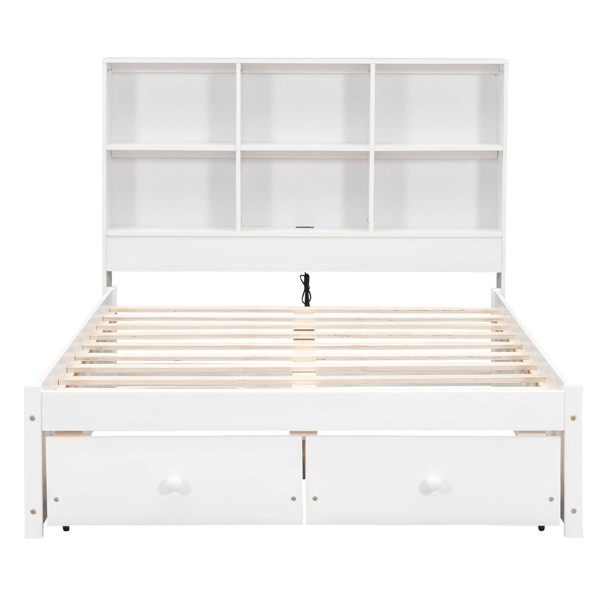 Full Size Platform Bed with Storage Headboard Charging Station and 2 Drawers