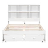 Full Size Platform Bed with Storage Headboard Charging Station and 2 Drawers