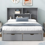 Full Size Platform Bed with Storage Headboard and 2 Drawers