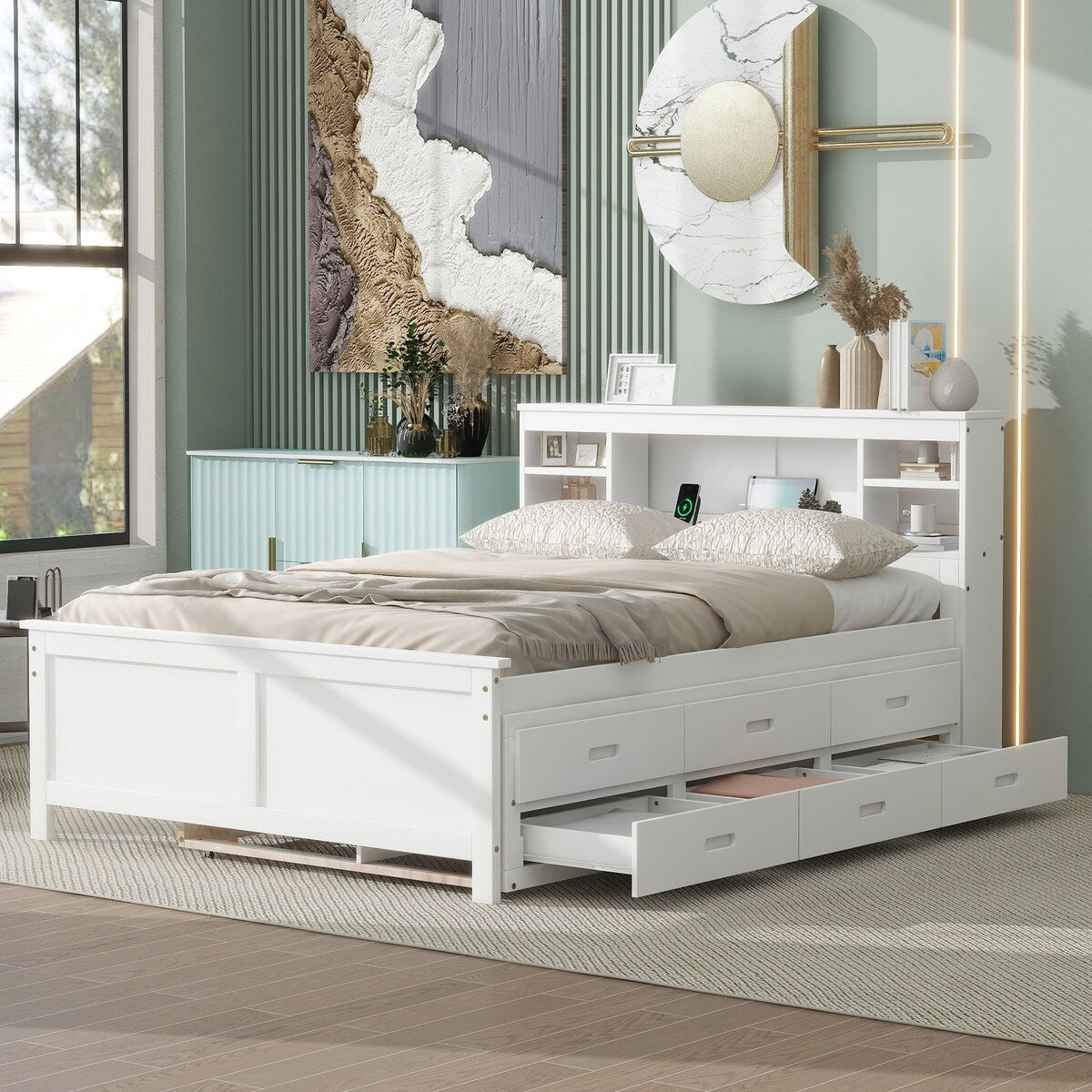 Full Size Platform Bed with Storage Headboard