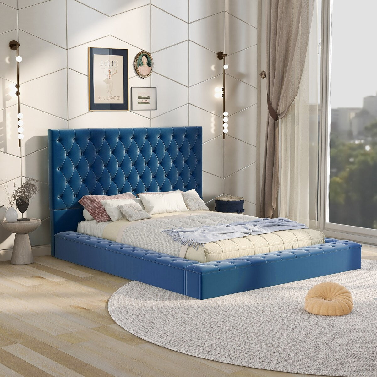 Full Size Platform Bed with Storage Space on both Sides and Footboard