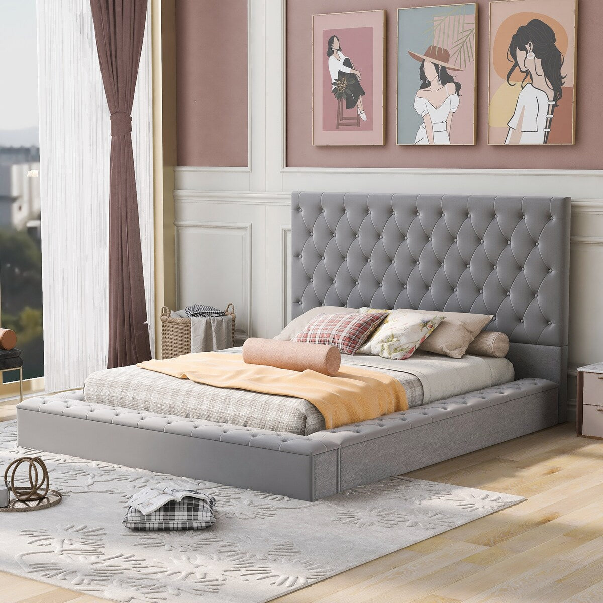 Full Size Platform Bed with Storage Space on both Sides and Footboard