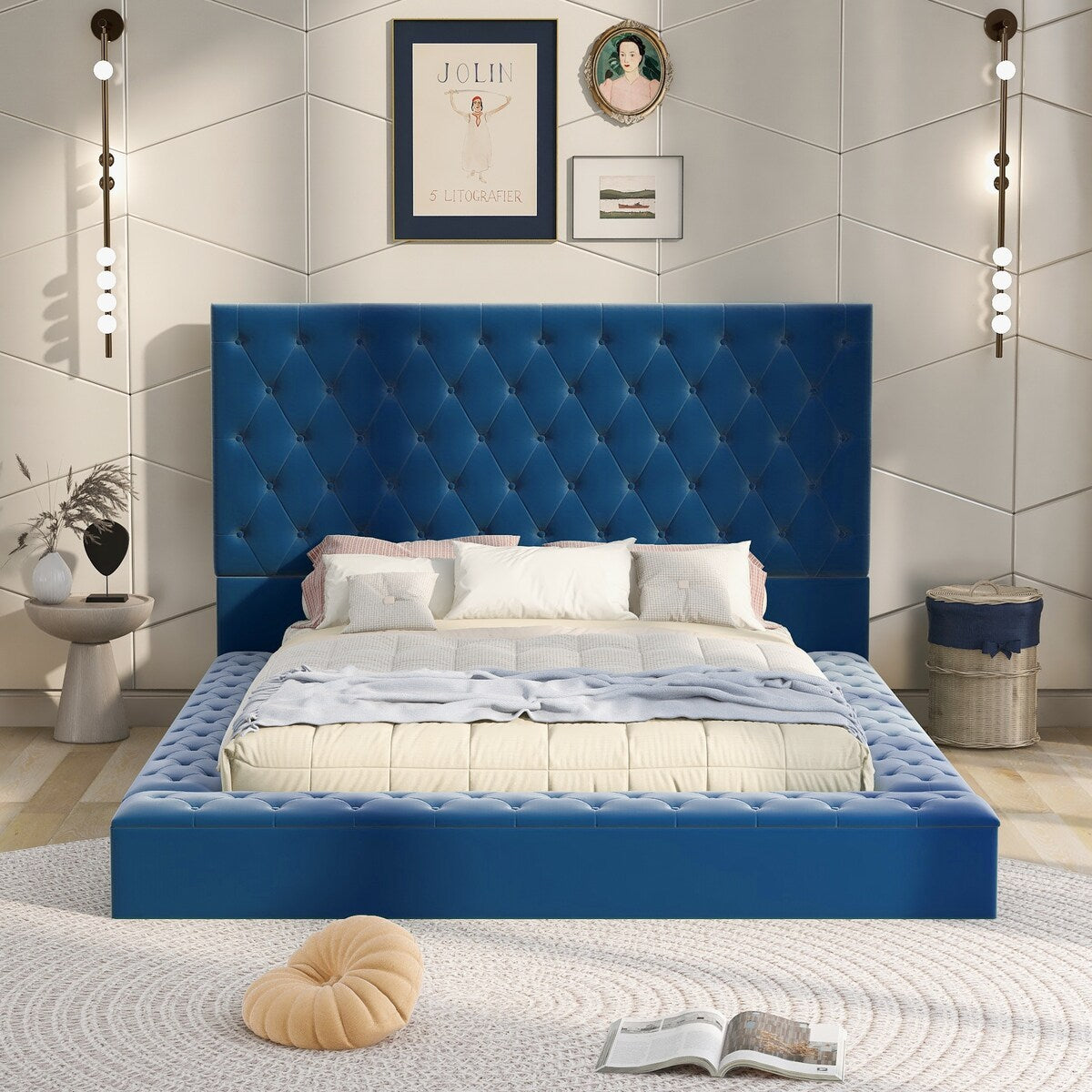 Full Size Platform Bed with Storage Space on both Sides and Footboard