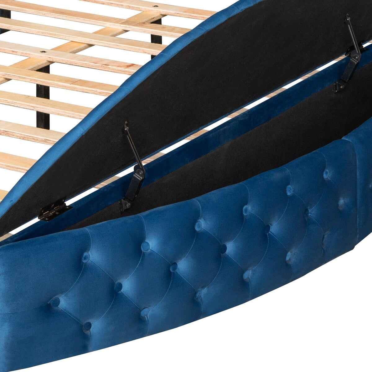 Full Size Round Shape Upholstered Storage Platform Bed with Storage Space on Both Sides and Nailhead Trim Headboard & Footboard