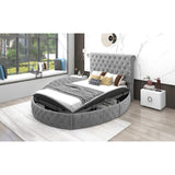 Full Size Round Shape Upholstery Low Profile Storage Platform Bed with Storage Space on both Sides and Footboard