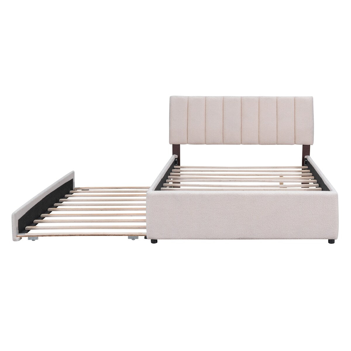 Full Size Teddy Upholstered Bed with Smarter LED Stripe Headboard Platform Bed Frame, Trundle Bed, No Box Spring Needed