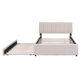 Full Size Teddy Upholstered Bed with Smarter LED Stripe Headboard Platform Bed Frame, Trundle Bed, No Box Spring Needed