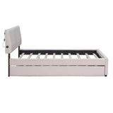 Full Size Teddy Upholstered Bed with Smarter LED Stripe Headboard Platform Bed Frame, Trundle Bed, No Box Spring Needed