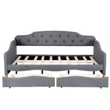 Full Size Tufted Backrest Daybed with 2-Large Drawers, Grey