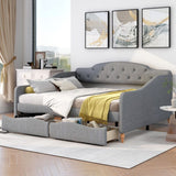 Full Size Tufted Backrest Daybed with 2-Large Drawers, Grey