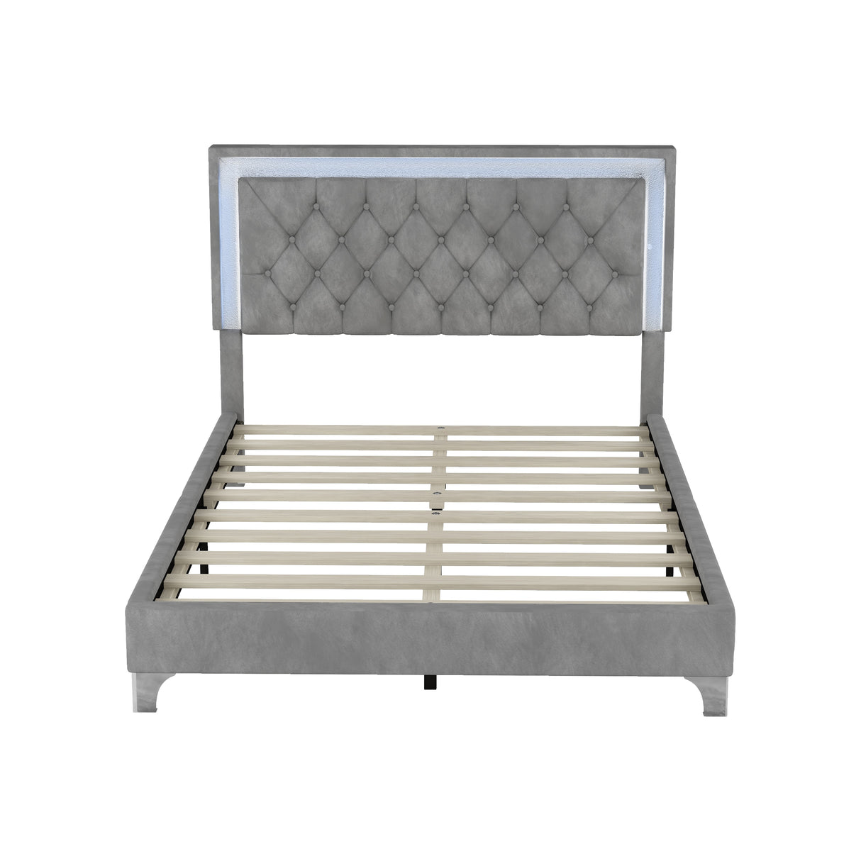 Full Size Upholstered Bed Frame with LED Lights