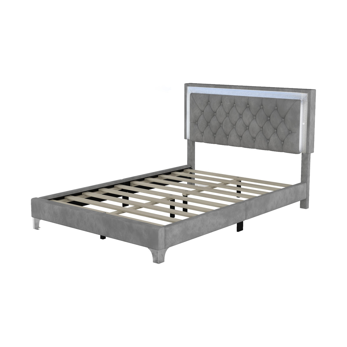 Full Size Upholstered Bed Frame with LED Lights