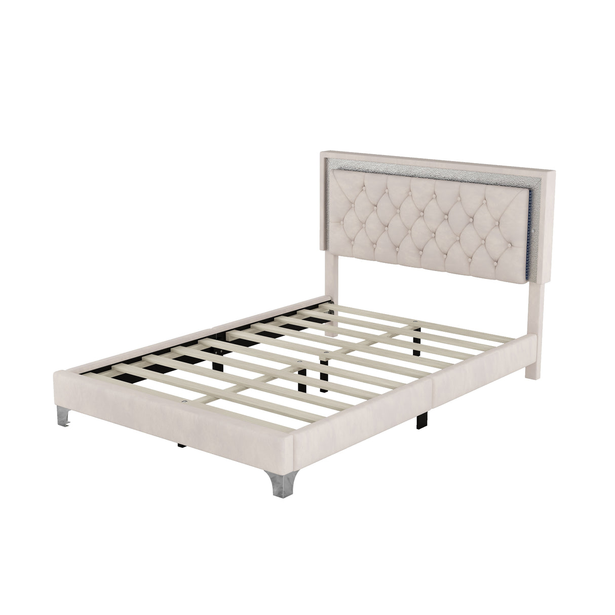 Full Size Upholstered Bed Frame with LED Lights