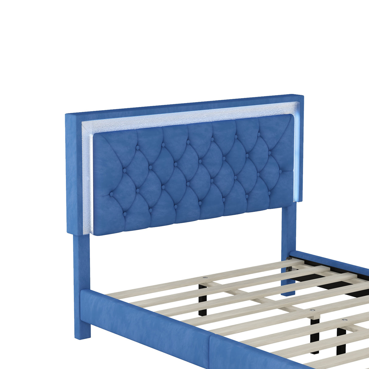 Full Size Upholstered Bed Frame with LED Lights