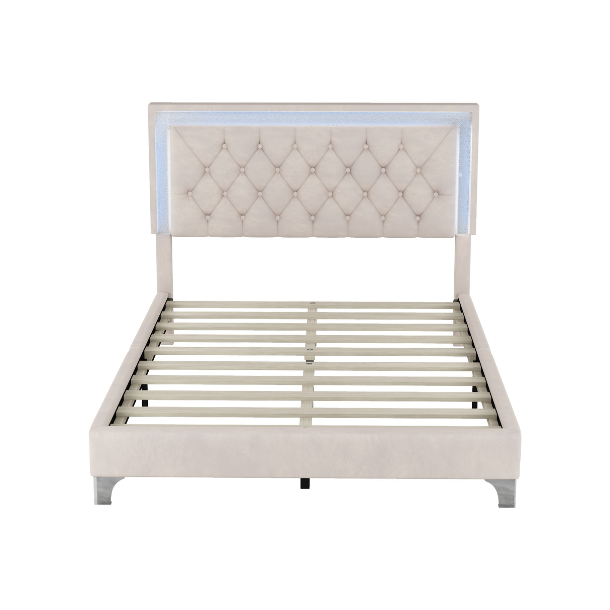 Full Size Upholstered Bed Frame with LED Lights
