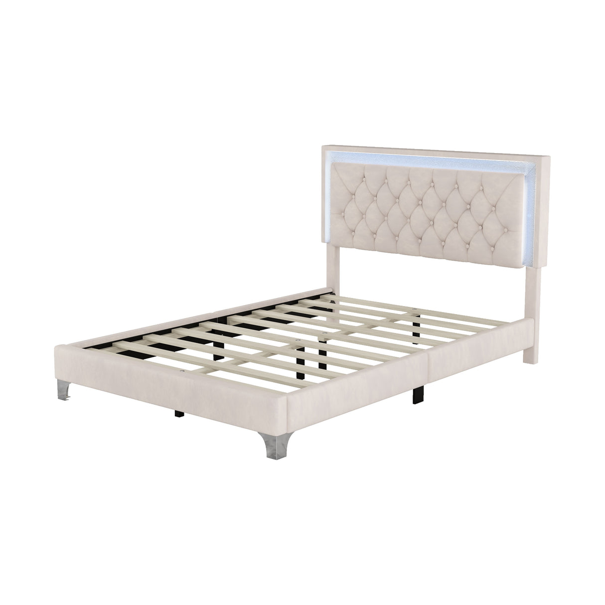 Full Size Upholstered Bed Frame with LED Lights