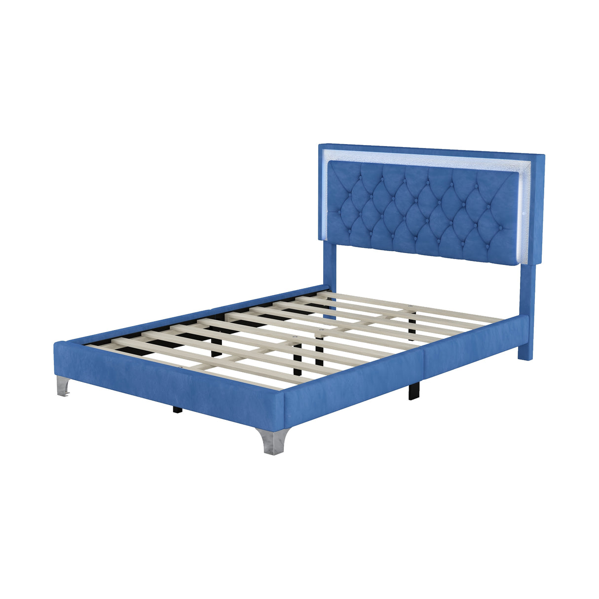 Full Size Upholstered Bed Frame with LED Lights