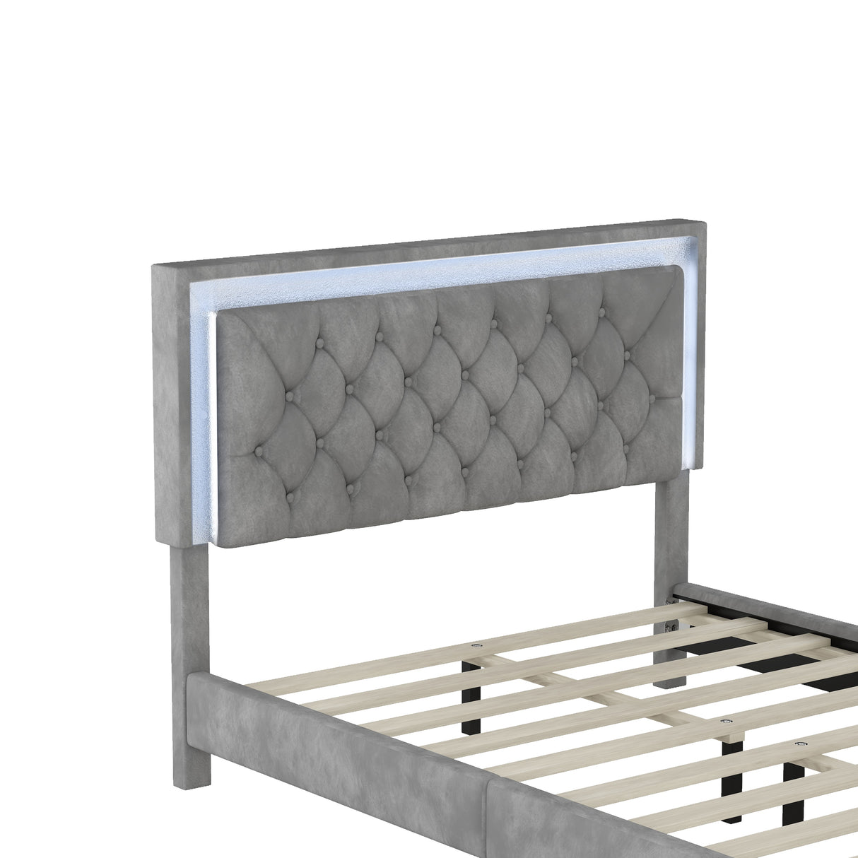 Full Size Upholstered Bed Frame with LED Lights