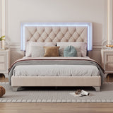 Full Size Upholstered Bed Frame with LED Lights