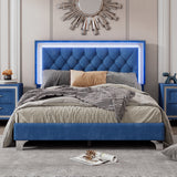 Full Size Upholstered Bed Frame with LED Lights