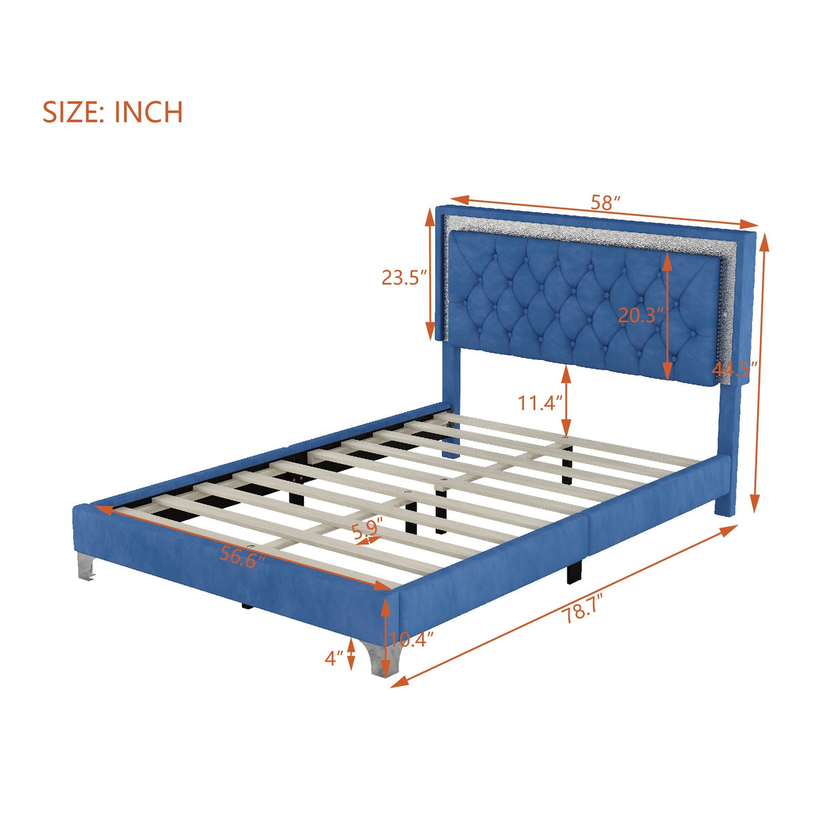 Full Size Upholstered Bed Frame with LED Lights