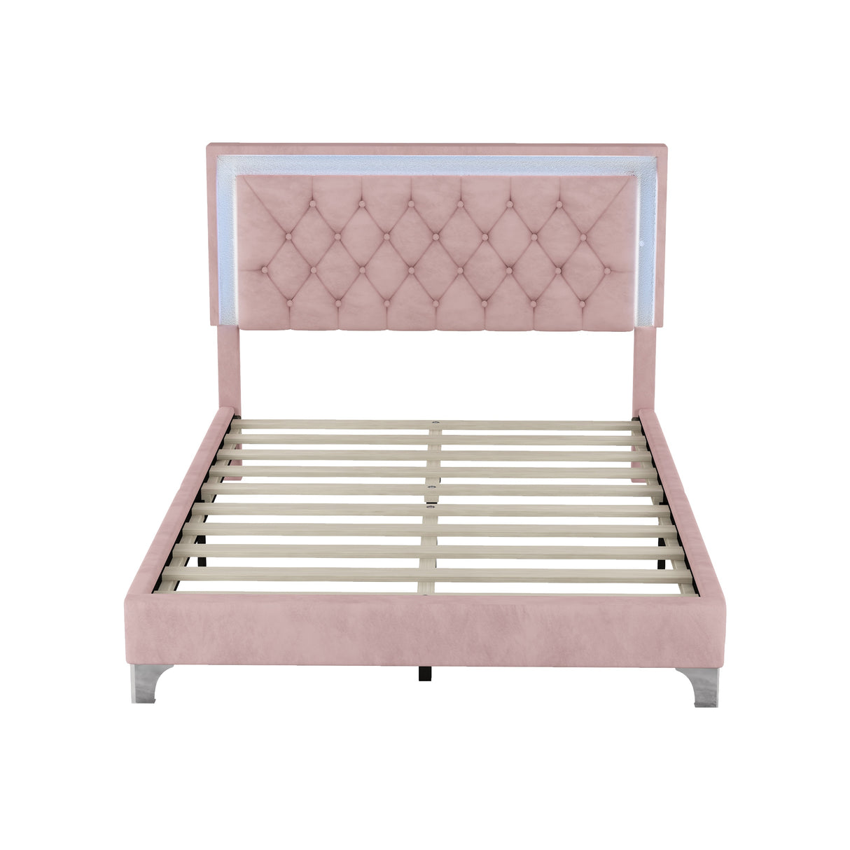 Full Size Upholstered Bed Frame with LED Lights