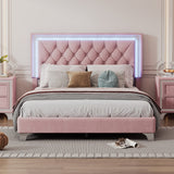 Full Size Upholstered Bed Frame with LED Lights