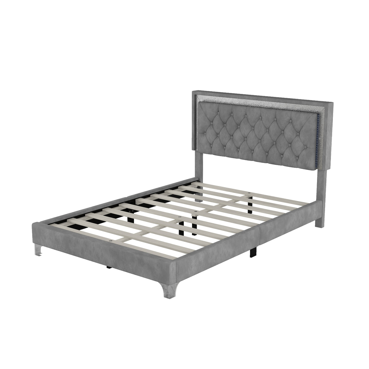 Full Size Upholstered Bed Frame with LED Lights