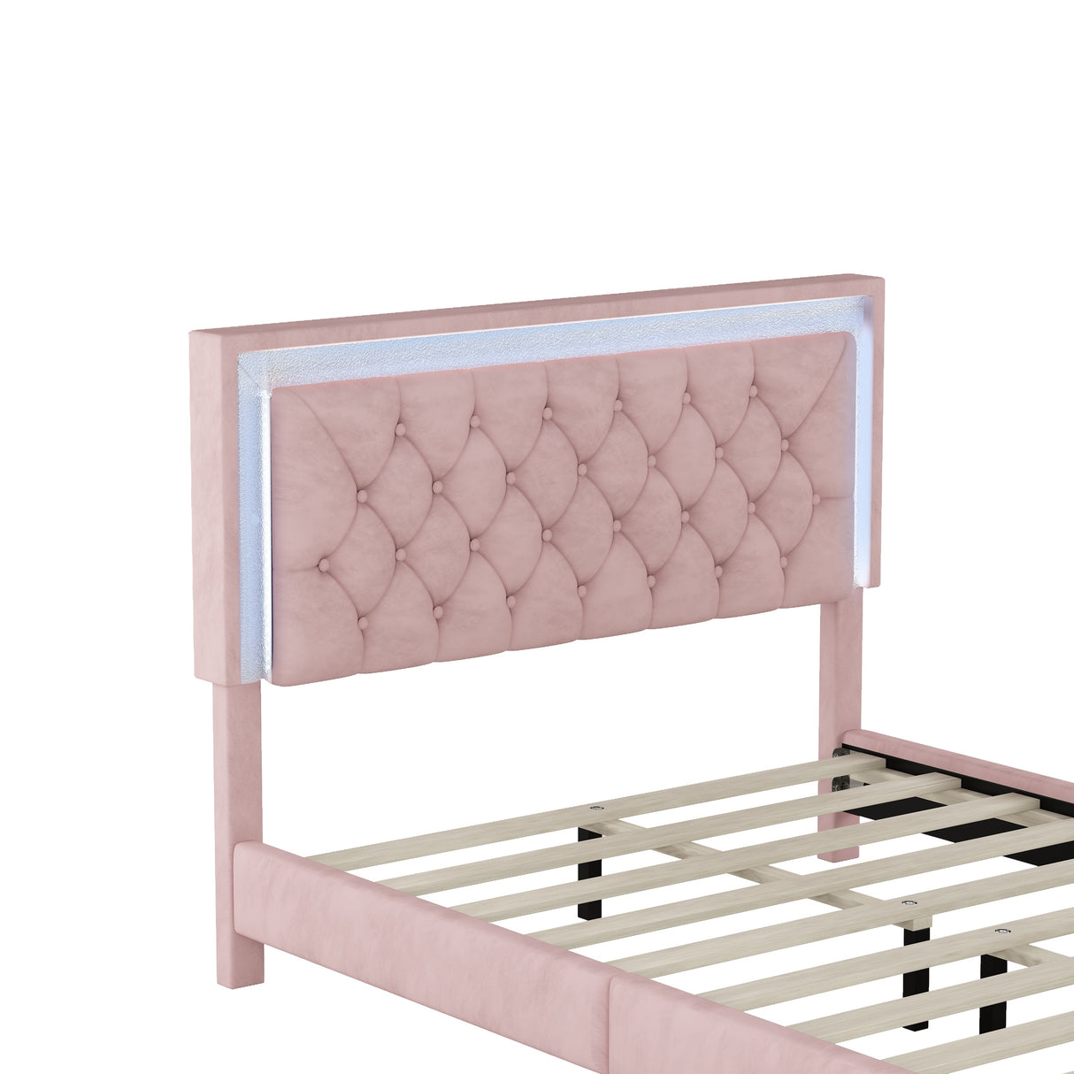 Full Size Upholstered Bed Frame with LED Lights