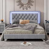 Full Size Upholstered Bed Frame with LED Lights