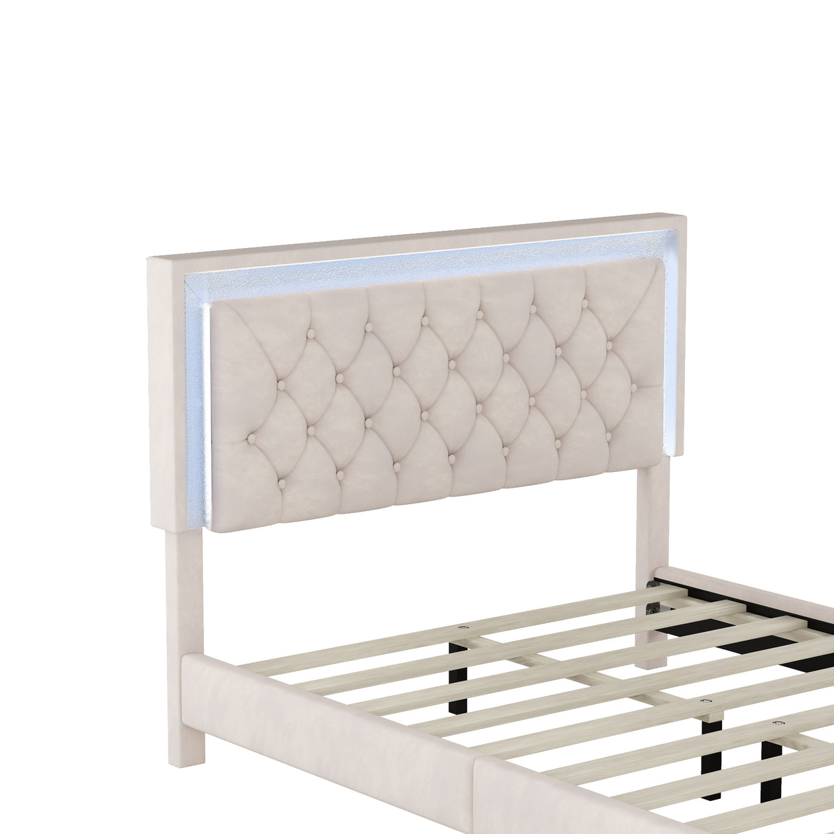 Full Size Upholstered Bed Frame with LED Lights
